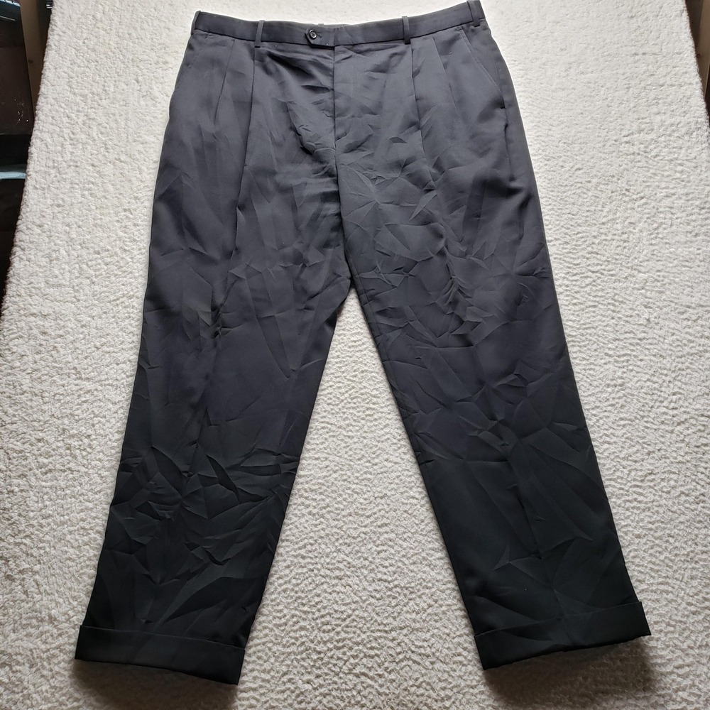 Pronto Uomo Dress Pants Mens 44x32 Black Pleated Classic Fit Microfiber